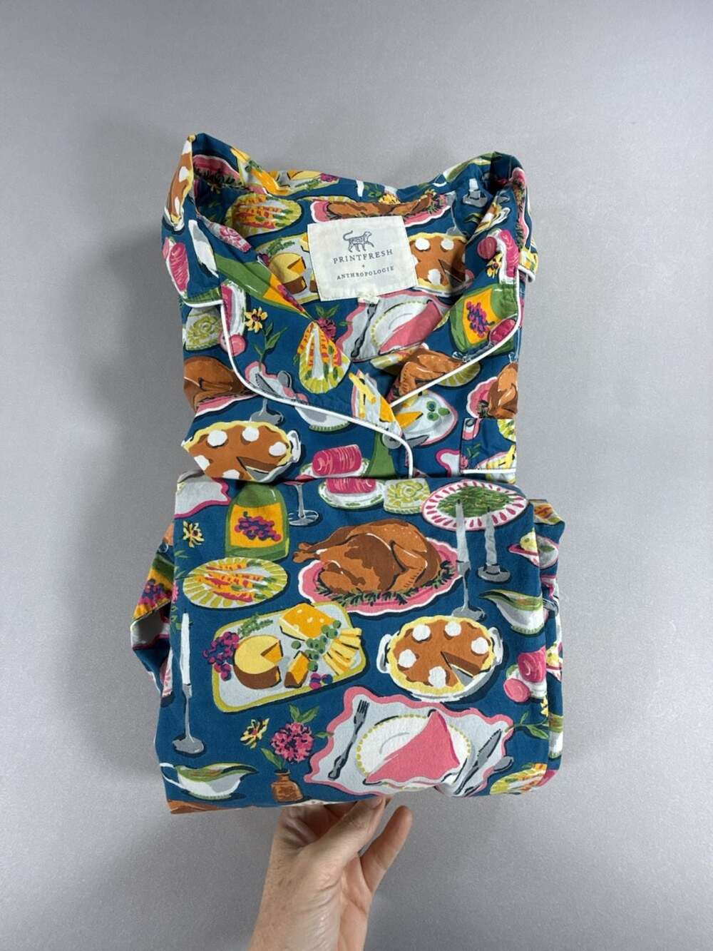 Printfresh x Anthropologie Festive Feast Thanksgiving Dinner Long Sleeve Pajama - Picture 15 of 16
